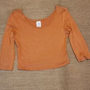 OThread & Co. Women's Camel Crop Top Basic Stretchy Scoop Neck